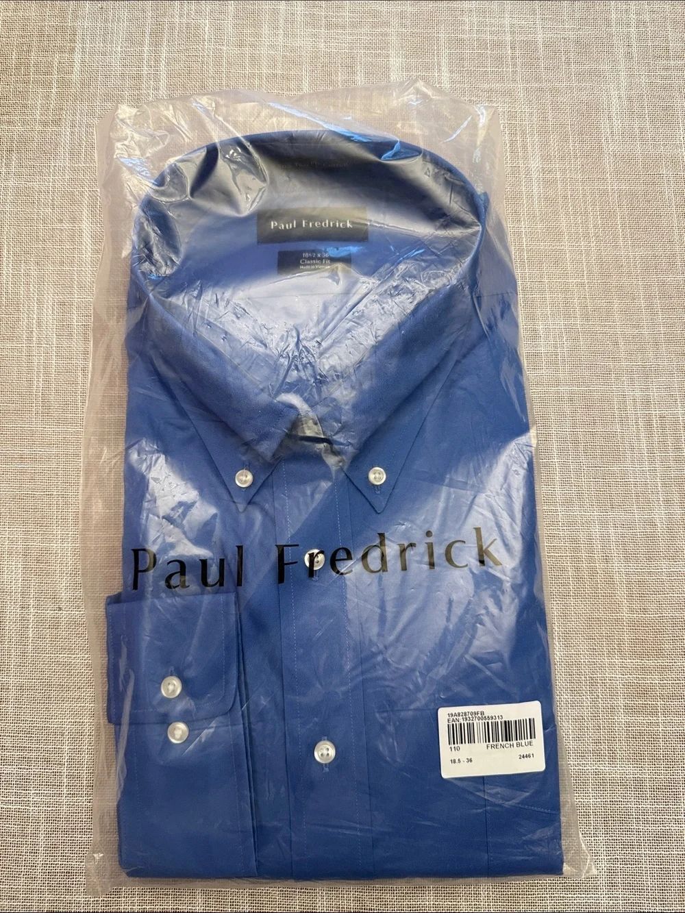 Paul Fredrick Classic Fit Mens 18.5x36 French Blue Cotton Pinpoint Collared New — image 6 of 8
